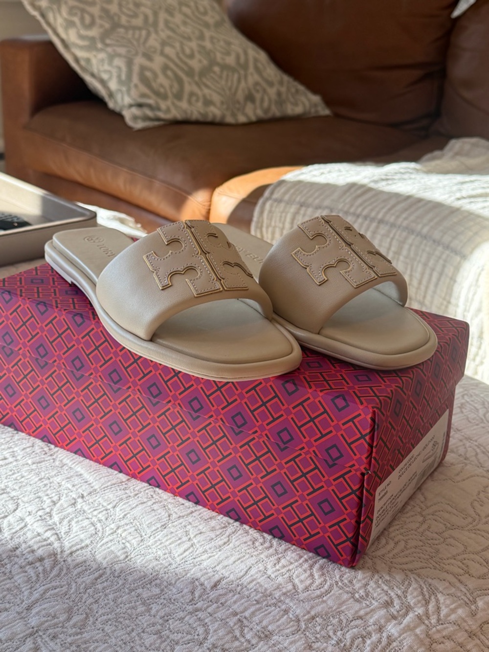 Tory Burch Doublet Sport Slide in Dulce De Leche/Gold - Nappa Leather - Picture 2 of 7